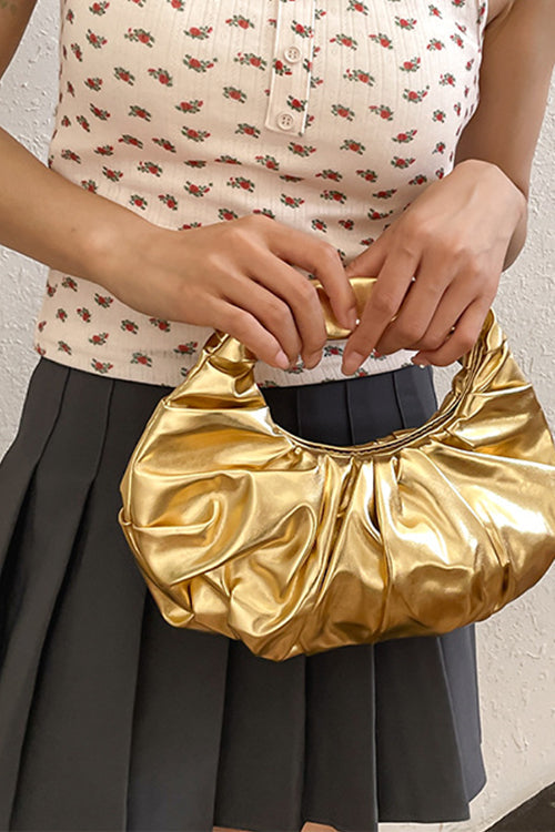 Metallic Ruched Faux Leather Funky Handbag