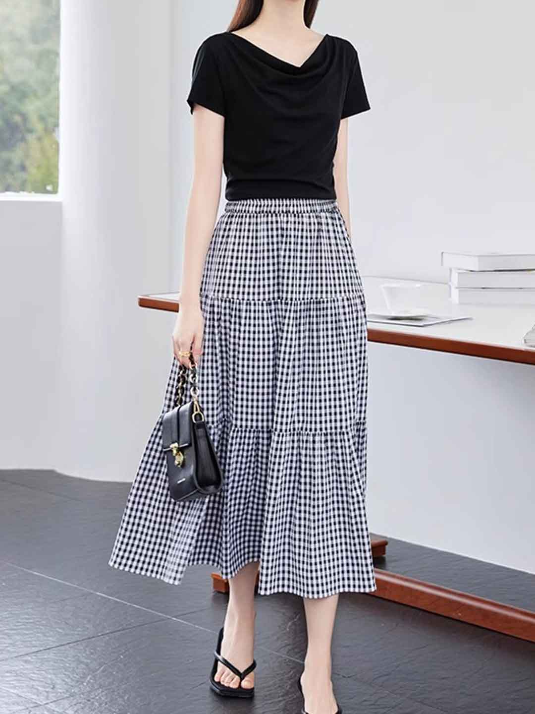 Isabelle Clssic A-Line High Waist Plaid Skirt