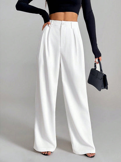 Solid Color Loose Button-down Suit Trousers