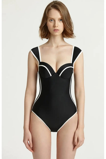 Colorblock Korean Style Sweetheart Swimsuit