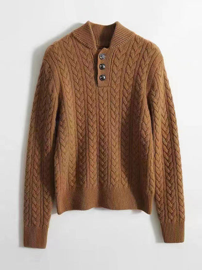 Anna Retro Solid Color Cable Knitted Top-Gray