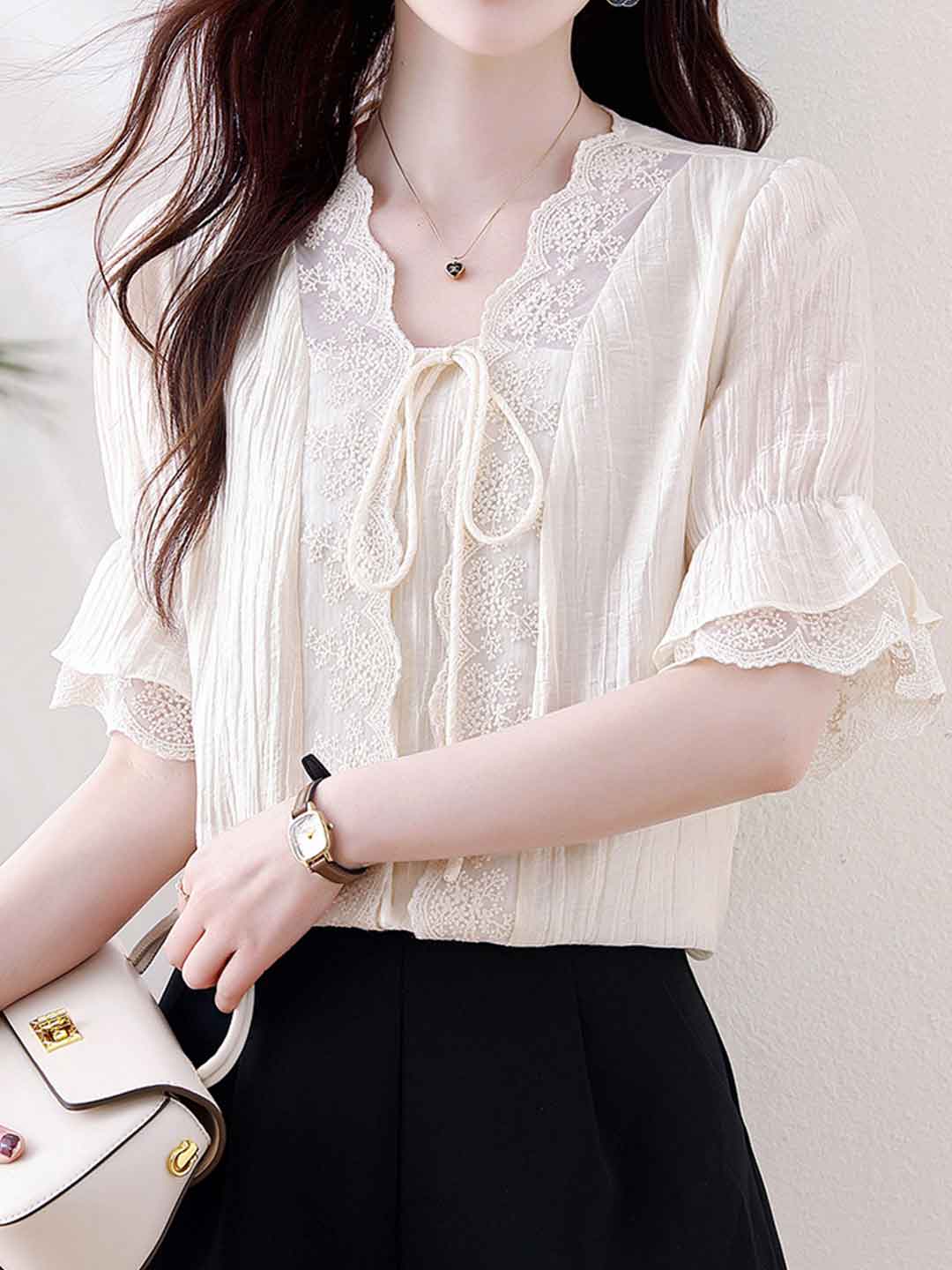 Genesis Retro V-neck Lace Tie Shirt
