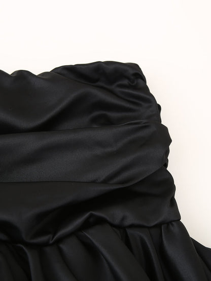 Pleated Ruffle Satin Ruched Short Skirt