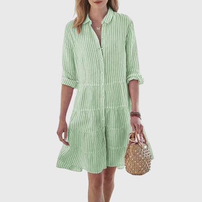 Women's Striped Long Sleeve Midi Dress – Breezy Casual Dress