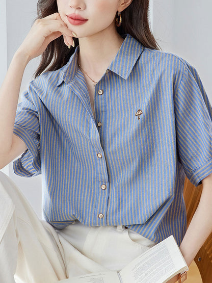 Genesis Loose Lapel Embroidered Striped Shirt