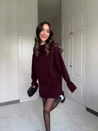 Warm Knit Pullover Mini Skirt Set