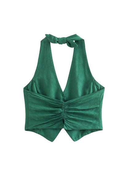 Halterneck Vest Waist Coat & Wide Leg Pants Coord Set