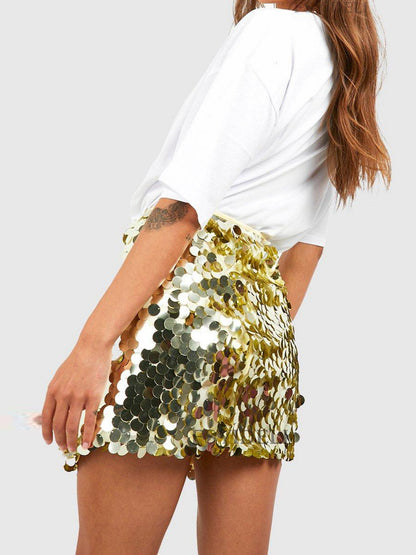 Sequins Hip Wrap High-waisted Short Skirt