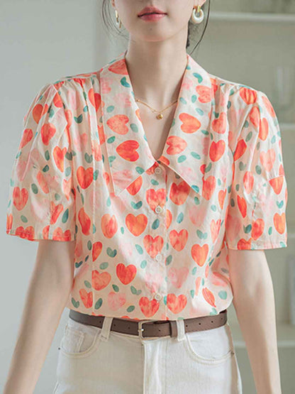Camila Retro Polo Neck Puff Sleeve Floral Top