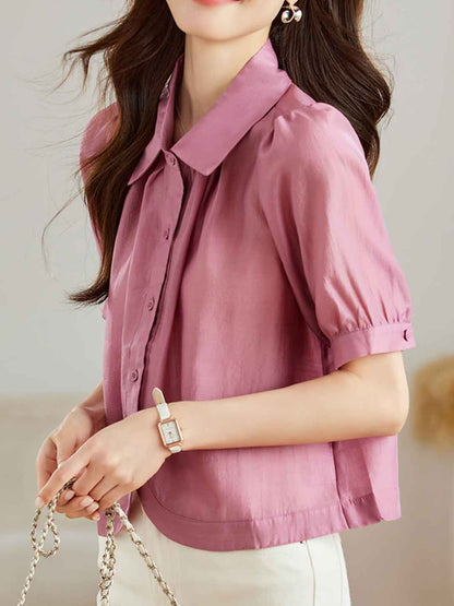 Aaliyah Loose Lapel Puff Sleeve Solid Color Top