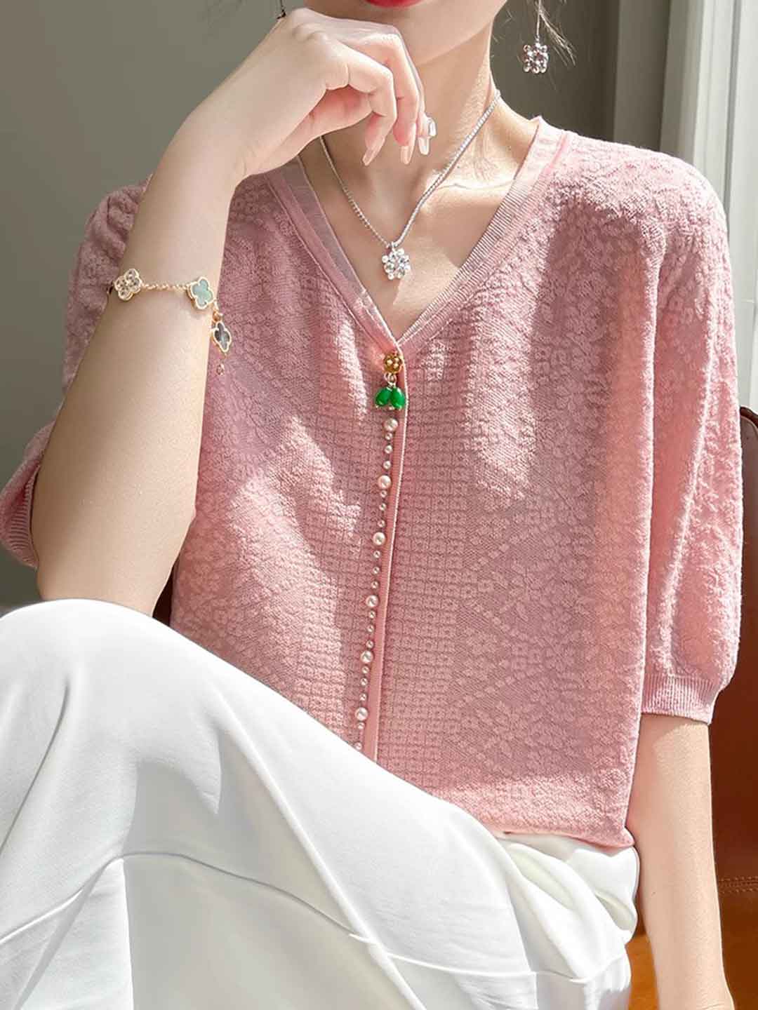 Alexis Retro V-Neck Lantern Sleeve Organza Top-Black