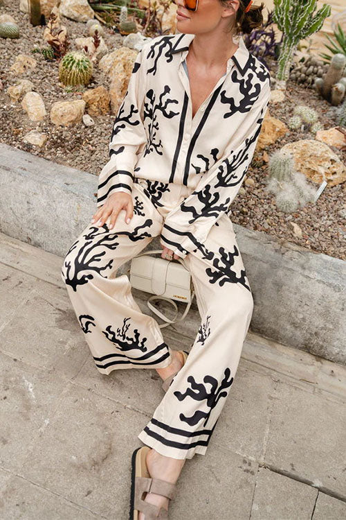 Wide Leg Reef Print Satin Pants