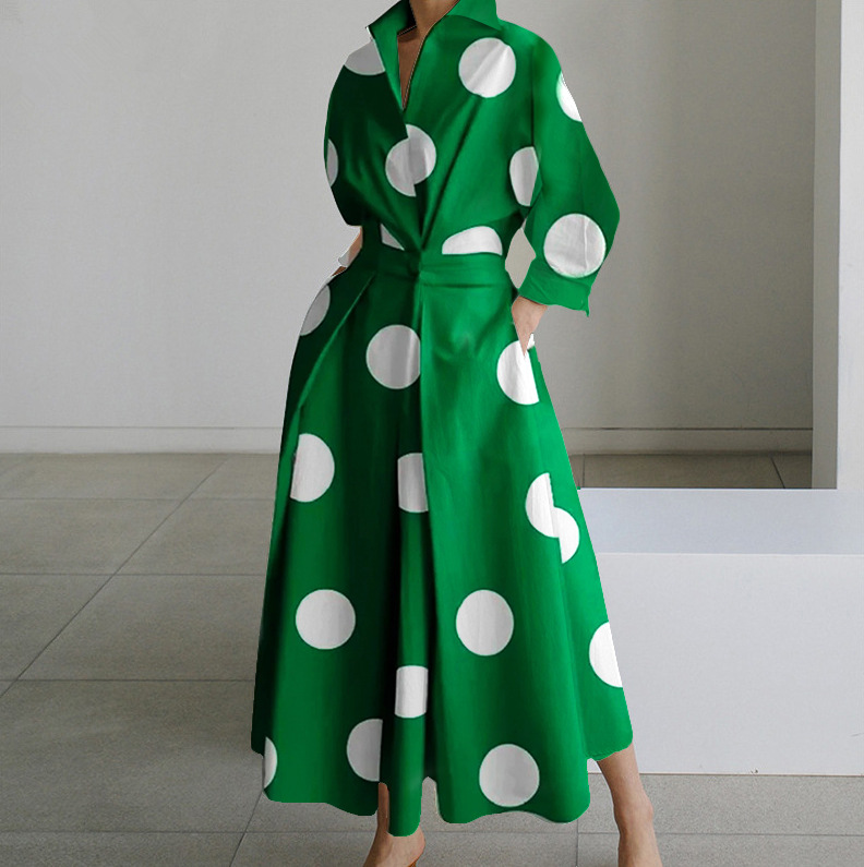 Long-sleeved V-neck Printed Maxi Dresses