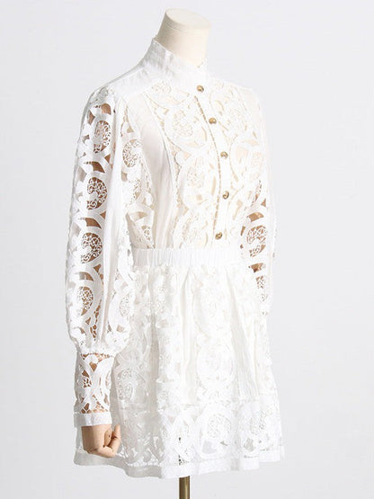 French Crochet Shirt Top & Shorts Coord Set