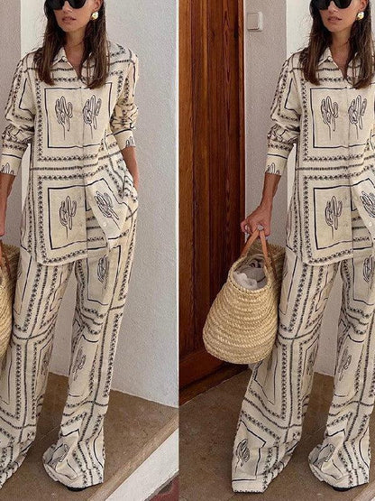 Abstract Print Full Sleeves Shirt & Pants Coord Set