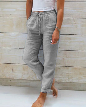 Women's High-Waist Linen Summer Pants – Lightweight Casual Wide-Leg Trousers