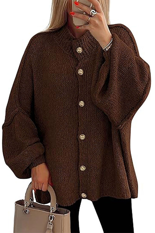 Button Up Balloon Sleeves Sweater Cardigan