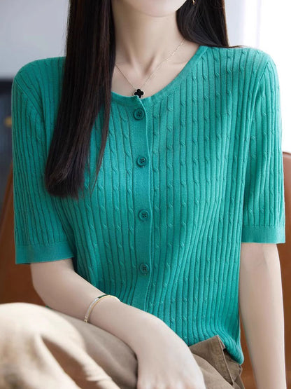 Bailey Loose Crew Neck Solid Color Cable Knitted Top