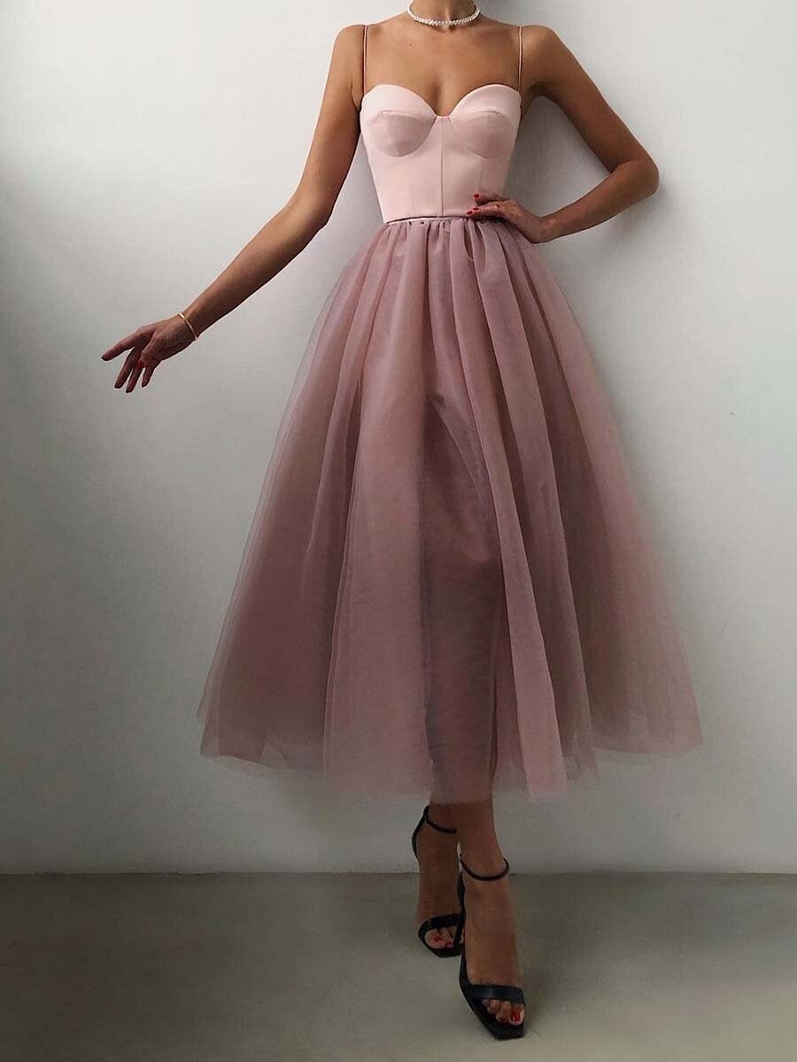 Camisoles Mesh Rhinestone Inlay Midi Dresses