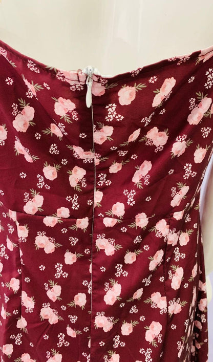 Wine Floral Bustier Midi Dress