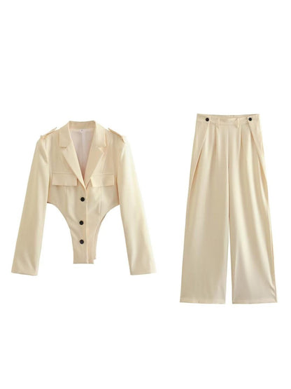 Bodysuit Style Blazer & Wide Leg Pants Coord Set
