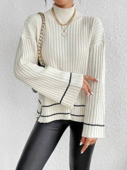 Liber Autumn Women's Contrasting colors Flared sleeves Turtleneck Sweaters