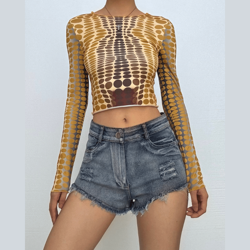Contrast polka dot round neck long sleeve top