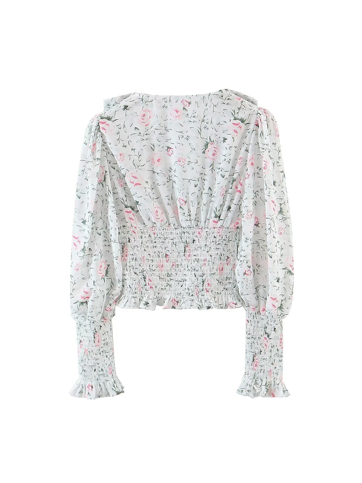 Floral Print Smocked Lantern Sleeve Shirt Top