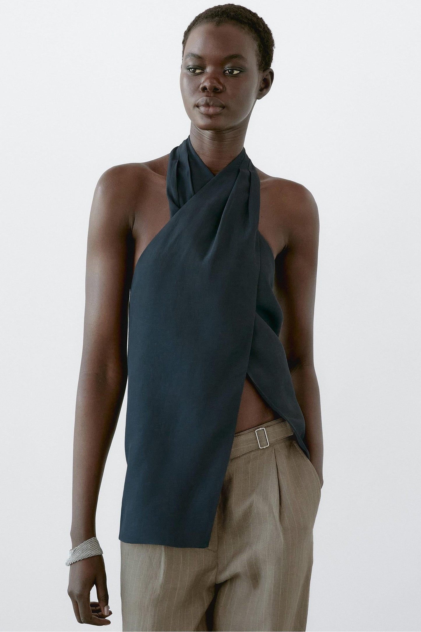 Halter Neck Back Neckline Top - Blue