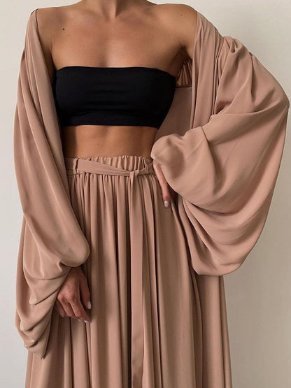 Lace-up Loose Solid Color Multi-piece Set