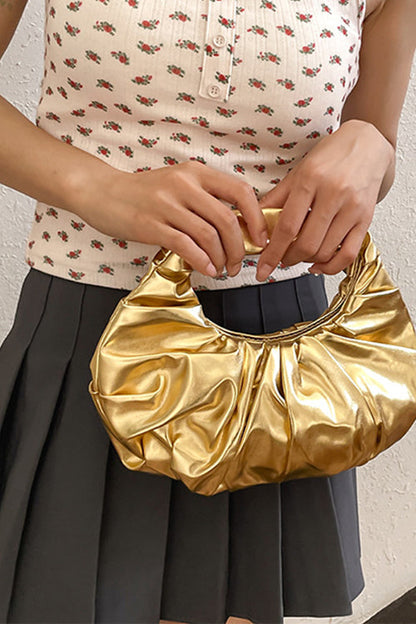 Metallic Ruched Faux Leather Funky Handbag