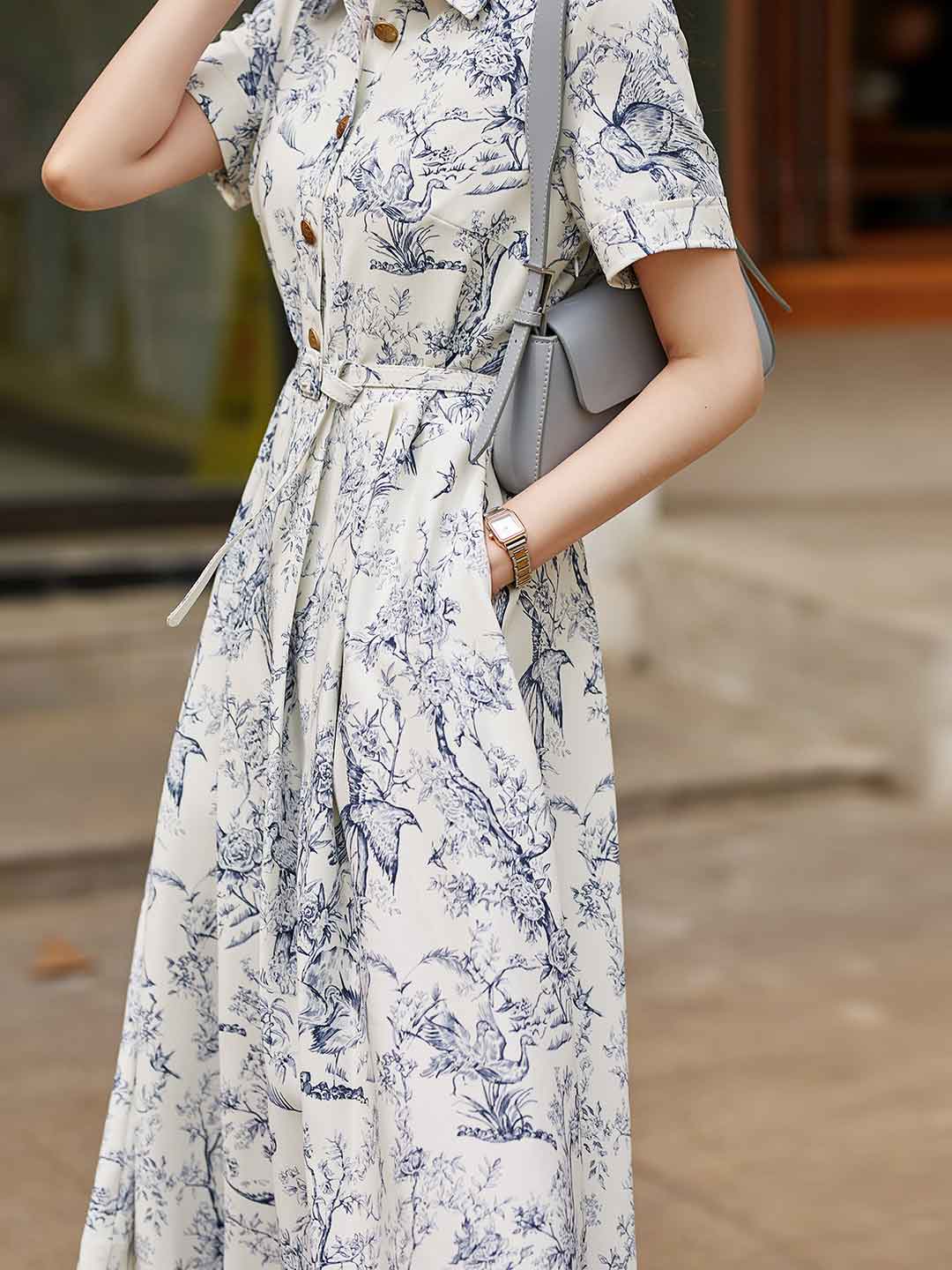 Gianna Elegant Lapel Printed Dress