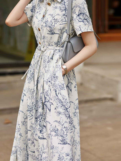 Gianna Elegant Lapel Printed Dress