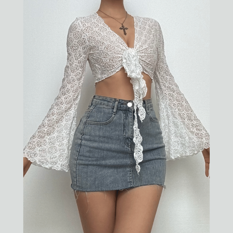 Flared sleeve solid knotted top