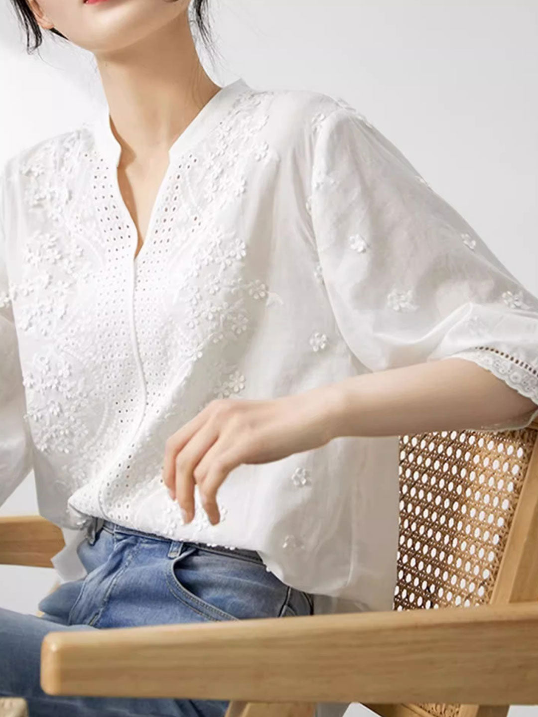 Alexa Embroidered Jacquard Lace Shirt