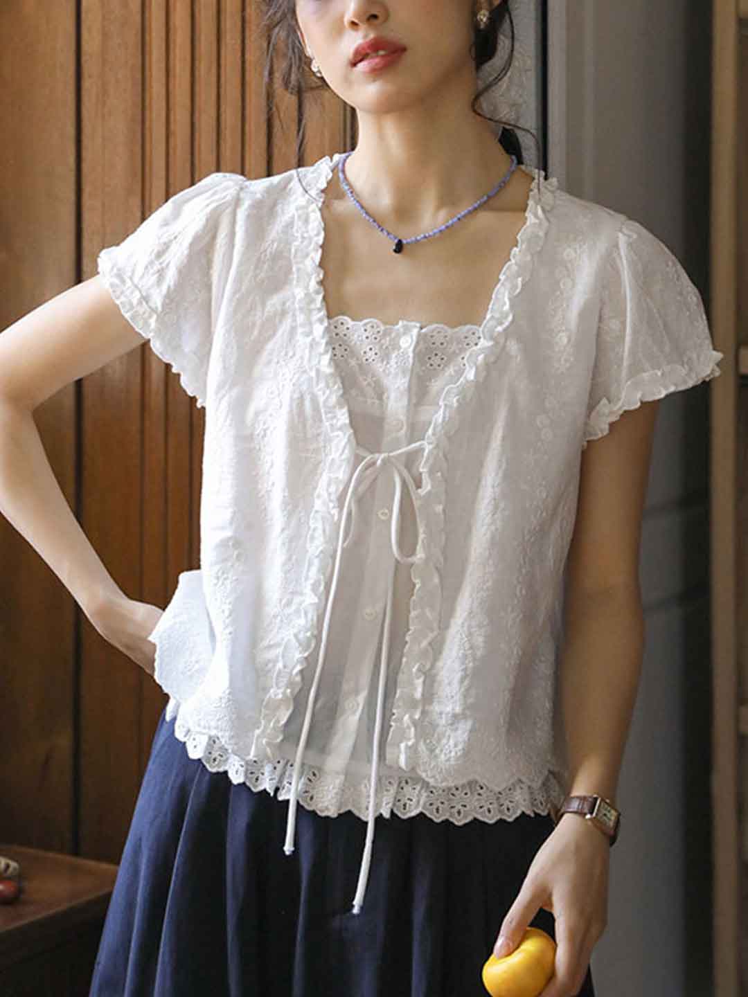 Bailey Loose V-Neck Embroidered Patchwork Top