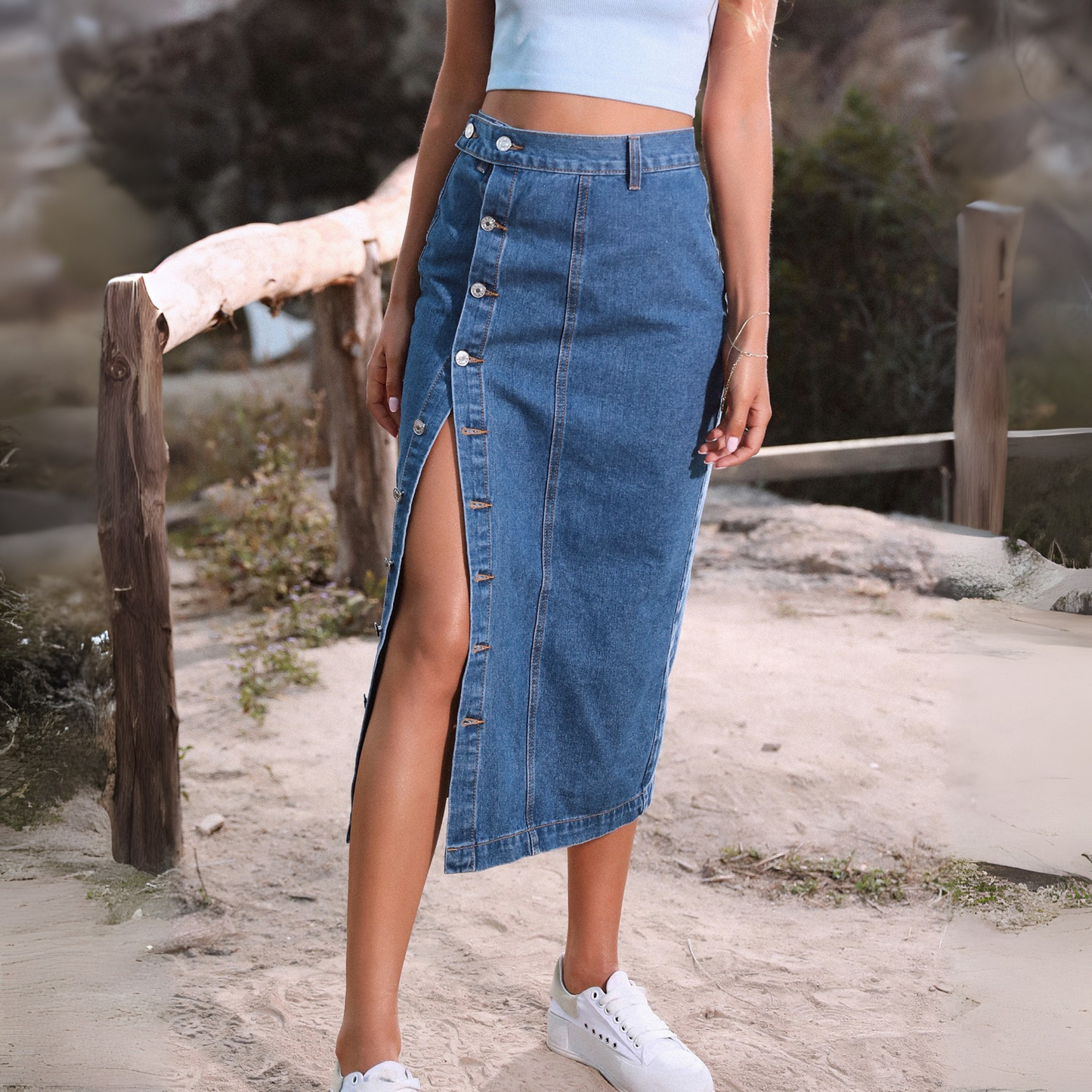 AmyVictoria | Casual Button Front Slit Skirt