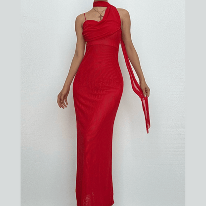 Halter mesh slit backless maxi dress