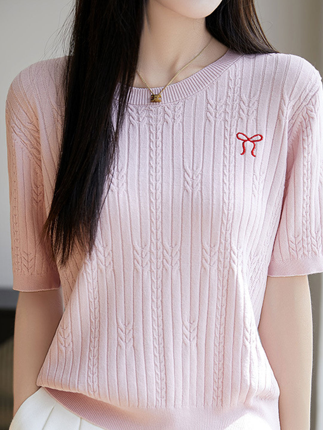 Bella Loose Crew Neck Embroidered Knitted Top