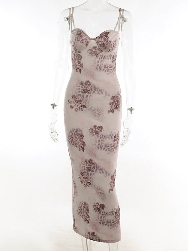 Floral Print Sweetheart Neck Maxi Dress