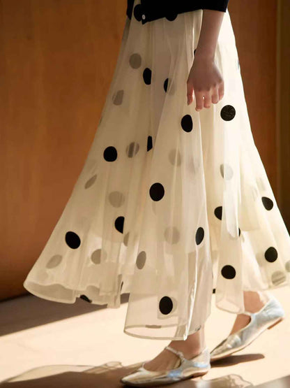 Khloe Vacation Polka Dot Mesh A-line Skirt