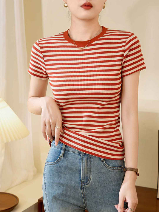 Madelyn Retro Contrast Slim Striped Top