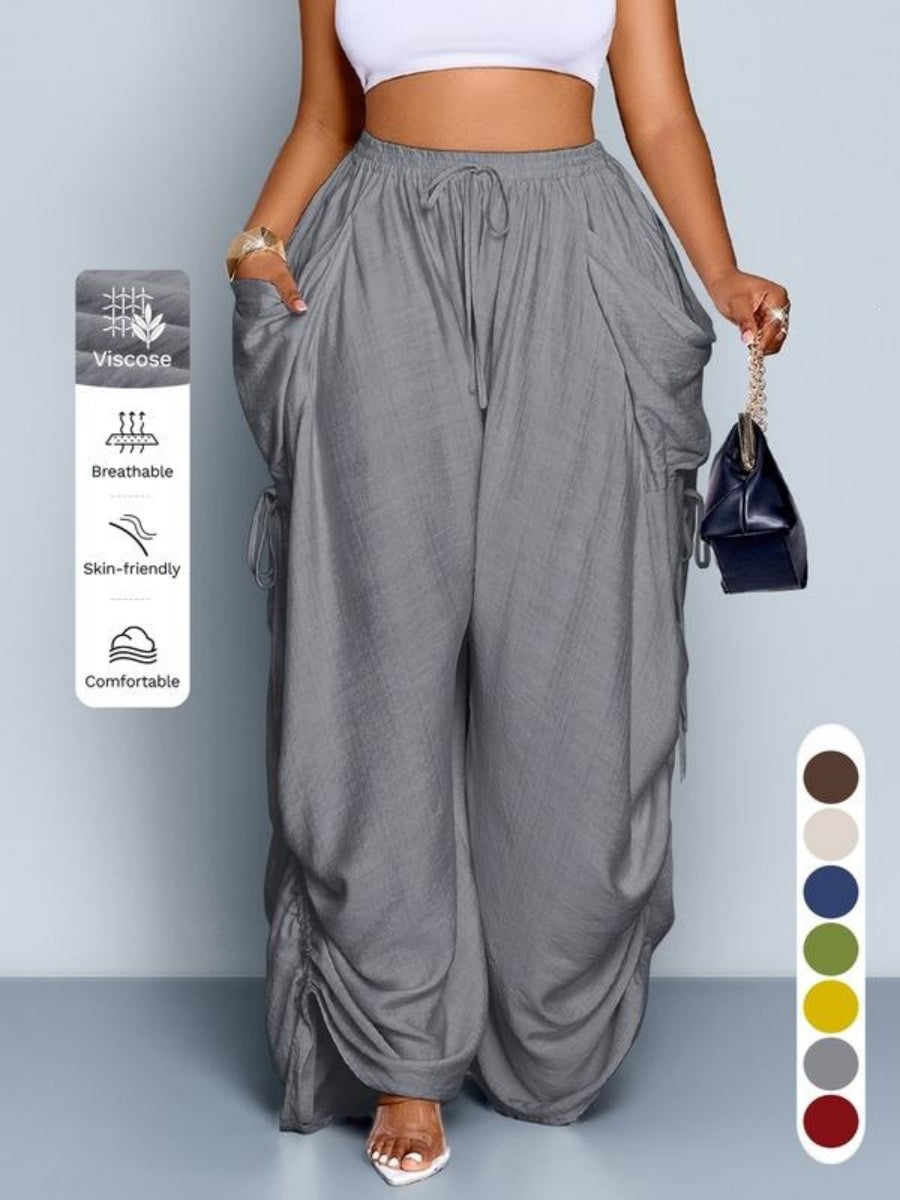 Punk-style Drawstring Pleated High-waisted Wide-leg Trousers