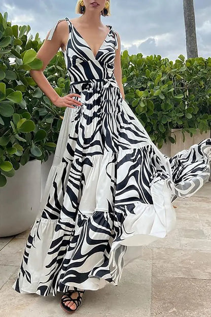 Deep V Striped Monochrome Elegant Swimsuit