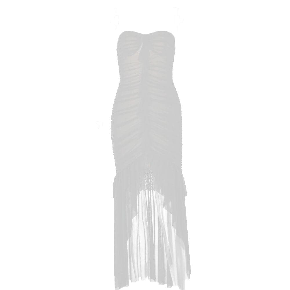 Sweetheart neck ruched ruffle tube midi dress