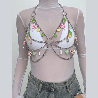 Halter hollow out o ring metal chain crop cut out top