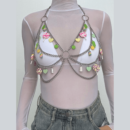 Halter hollow out o ring metal chain crop cut out top