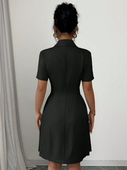 Double-breasted Lapel Short Sleeve Waist Short Suit Dress