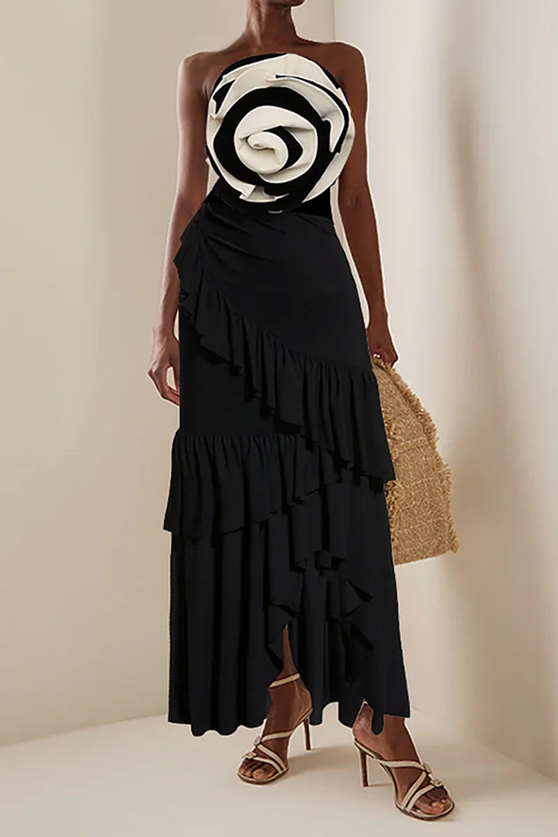 Black and White Floral Swimsuit Set