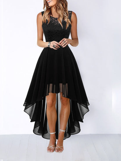 Lace Stitching Irregular Hem Waist Maxi Dresses